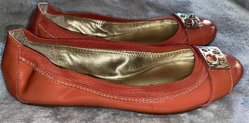 Coach Dora Coral Patent Leather W/gold Decor Slip On Ballet Flats Size 6B