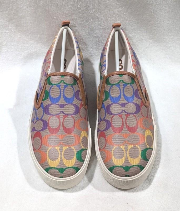 Coach Skate Pride Rainbow Signature Men's Slip On Sneakers (CA284) Sz 10.5/11.5