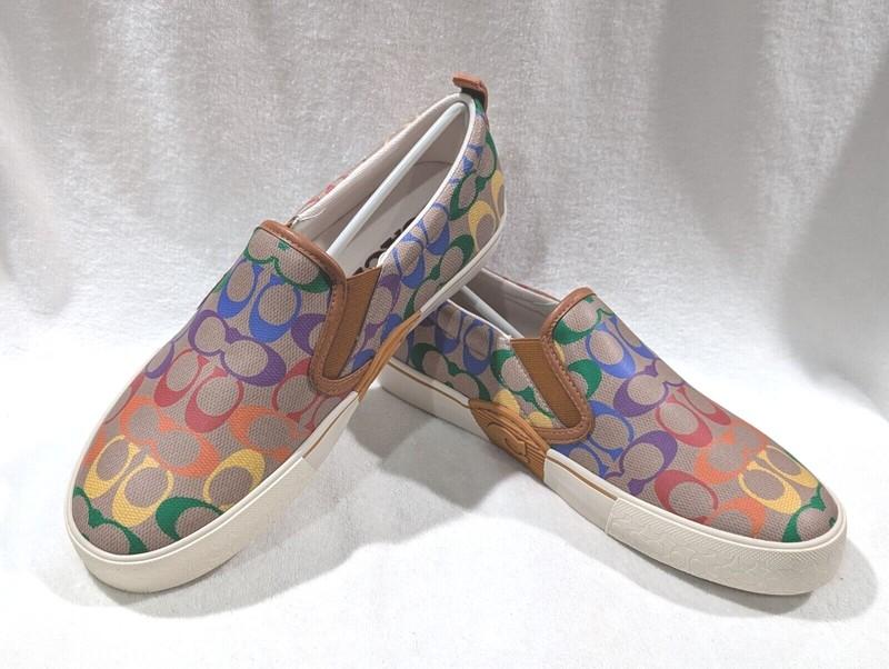 Coach Skate Pride Rainbow Signature Men's Slip On Sneakers (CA284) Sz 10.5/11.5