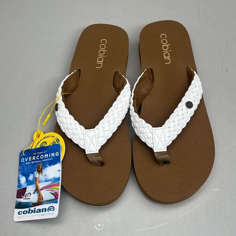 COBIAN Braided Bounce Synthetic Leather Sandals Women's Sz 9 EU 39.5 White BRB10