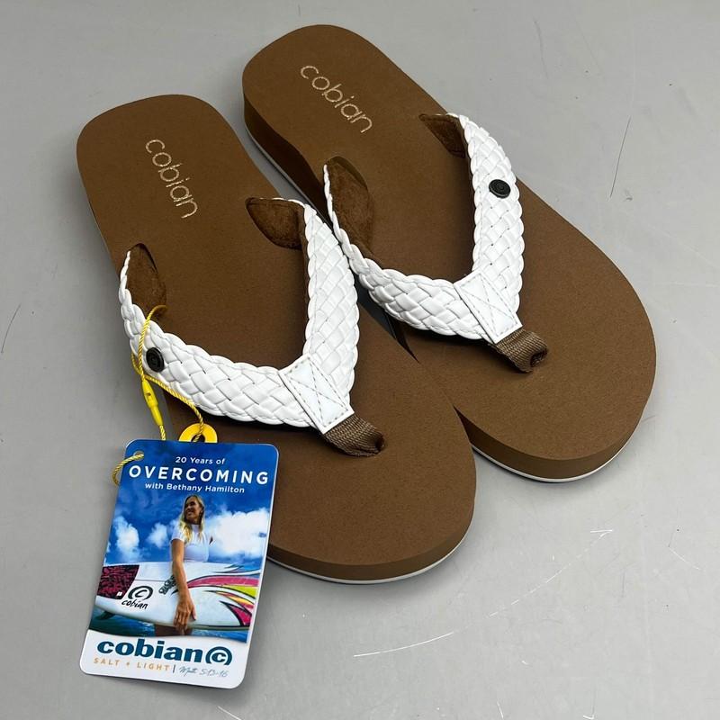 COBIAN Braided Bounce Synthetic Leather Sandals Women's Sz 9 EU 39.5 White BRB10
