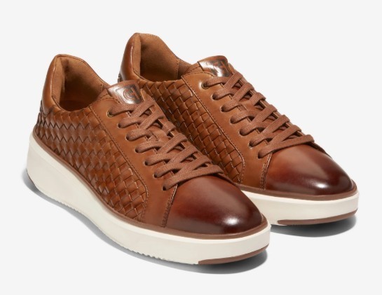 Cole Haan C37129 Size 9.5 Men's Topspin Woven LeatherLux Sneaker Brittish Tan