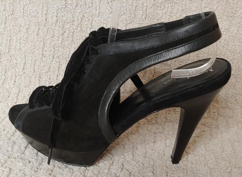 Cole Haan Maria Sharapove 9M Black Suede Leather Lace Up Heels Shoes Velvet