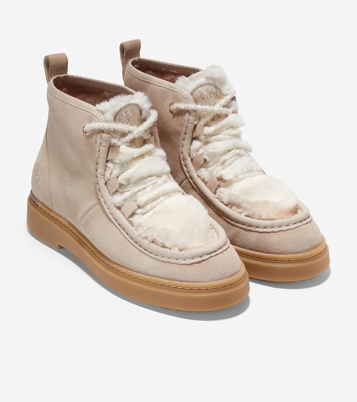 Cole Haan Women's All-Day Summit Chukka Beige Bootie W28156 Suede-Shearling