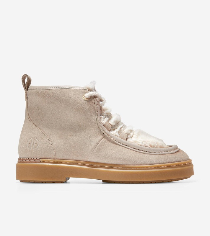 Cole Haan Women's All-Day Summit Chukka Beige Bootie W28156 Suede-Shearling
