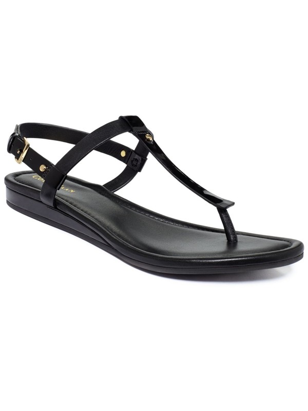 COLE HAAN Womens Black Studded Boardwalk Round Toe Wedge Thong Sandals 9 B