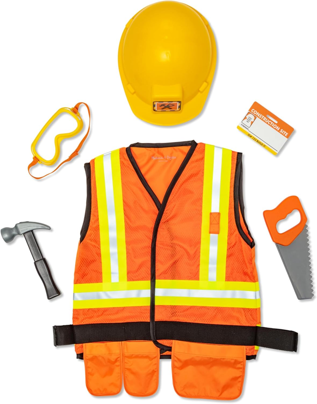 Construction Worker Role Play Costume Dress-Up Set (6 Pcs)