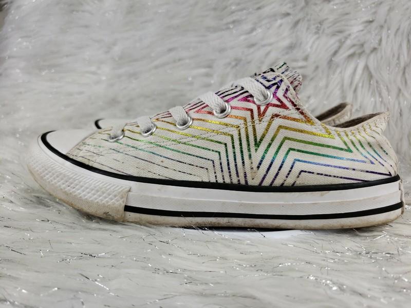 CONVERSE ALL-STAR Juniors Girls Stripes Stars Colorful Skate Sneakers Shoes Sz 2