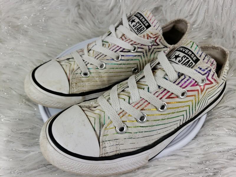 CONVERSE ALL-STAR Juniors Girls Stripes Stars Colorful Skate Sneakers Shoes Sz 2