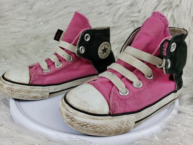 CONVERSE ALL-STAR Kids Size 8 Black Pink Hi Top Lace Up Shoes
