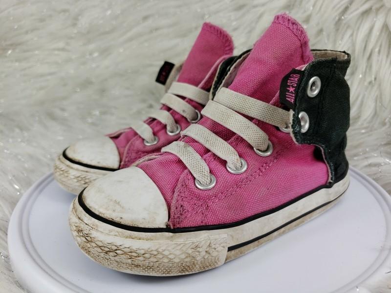 CONVERSE ALL-STAR Kids Size 8 Black Pink Hi Top Lace Up Shoes