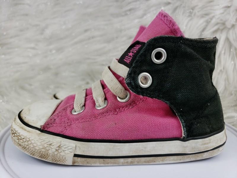 CONVERSE ALL-STAR Kids Size 8 Black Pink Hi Top Lace Up Shoes