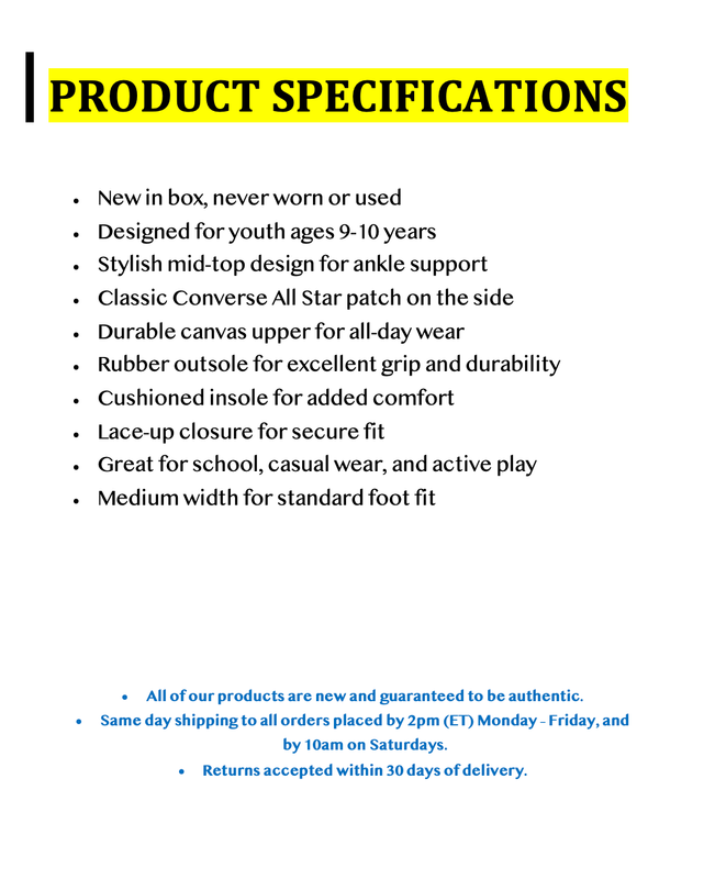 Converse Chuck Taylor All Star Youth Boys Girls Mid Top Sneaker Sz 3 Black-White