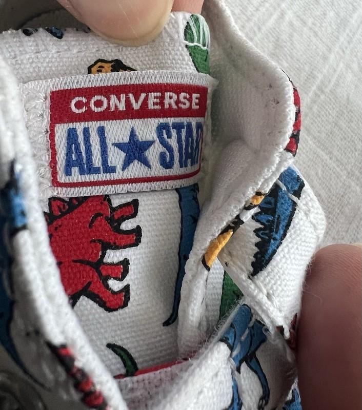 Converse Toddler Boy Girl Sz4 Dinosaur Sneakers Adjustable Strap Hook And Loop