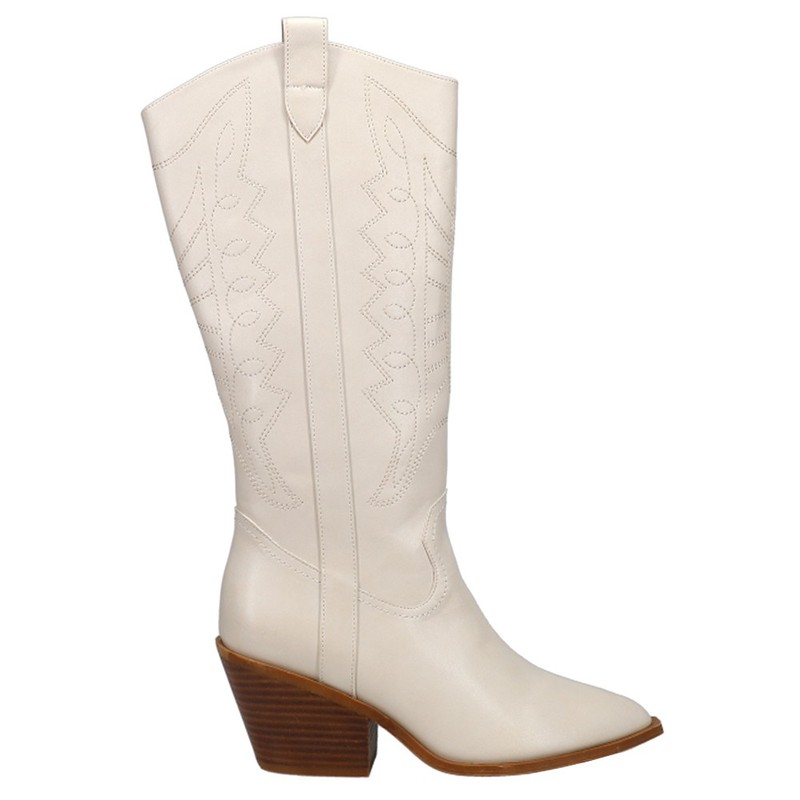 Corkys Howdy Tall Embroidered Snip Toe Zippered Womens White Casual Boots 81-00