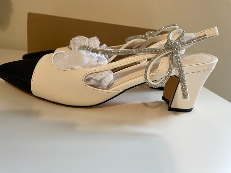 Coutgo Womens Slingback Closed Toe Evening Heels Shoes Size 11 White Black NWT