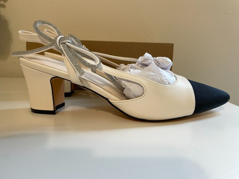 Coutgo Womens Slingback Closed Toe Evening Heels Shoes Size 11 White Black NWT