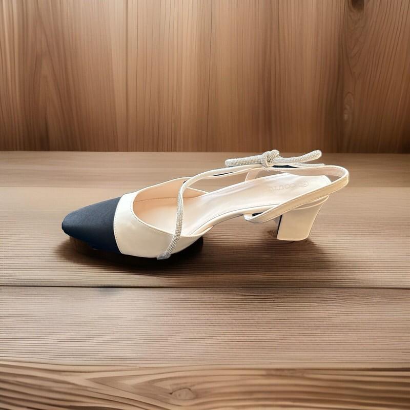 Coutgo Womens Slingback Closed Toe Evening Heels Shoes Size 11 White Black NWT