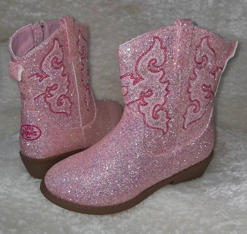 Cowboy Boots Blush Pink Sparkle Glitter Youth Size US 3 = Women US 5 By Pawz NEW