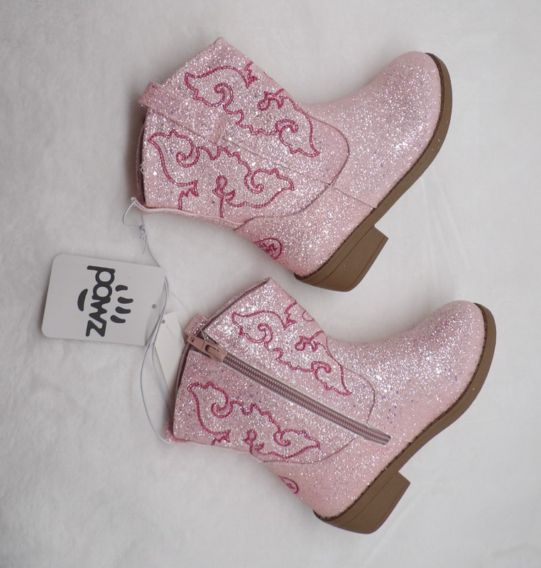Cowboy Boots Little Kids Size US 1 Blush Pink Sparkle Glitter By Pawz