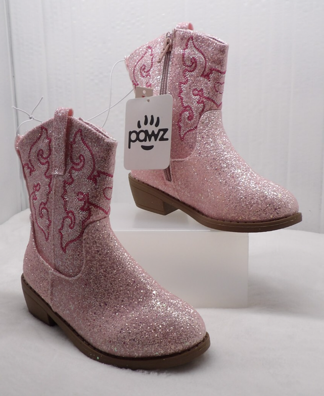 Cowboy Boots Little Kids Size US 1 Blush Pink Sparkle Glitter By Pawz