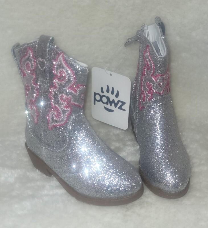 Cowboy Boots Todder Girl KIDS Size US 8 Silver Sparkle Glitter By Pawz