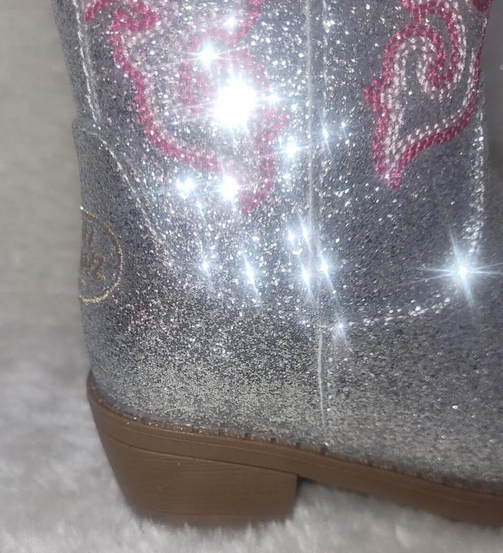 Cowboy Boots Todder Girl KIDS Size US 8 Silver Sparkle Glitter By Pawz