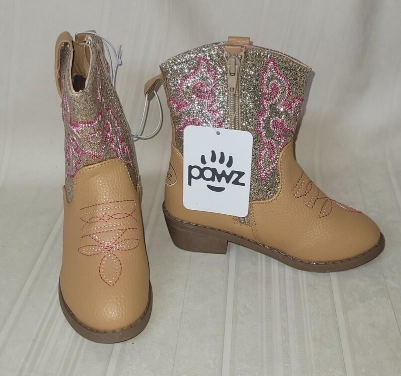 Cowboy Boots TODDLER KIDS Size US 11 Tan Textured Faux Leather Glitter By Pawz