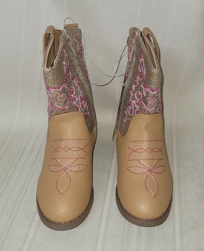 Cowboy Boots TODDLER KIDS Size US 11 Tan Textured Faux Leather Glitter By Pawz