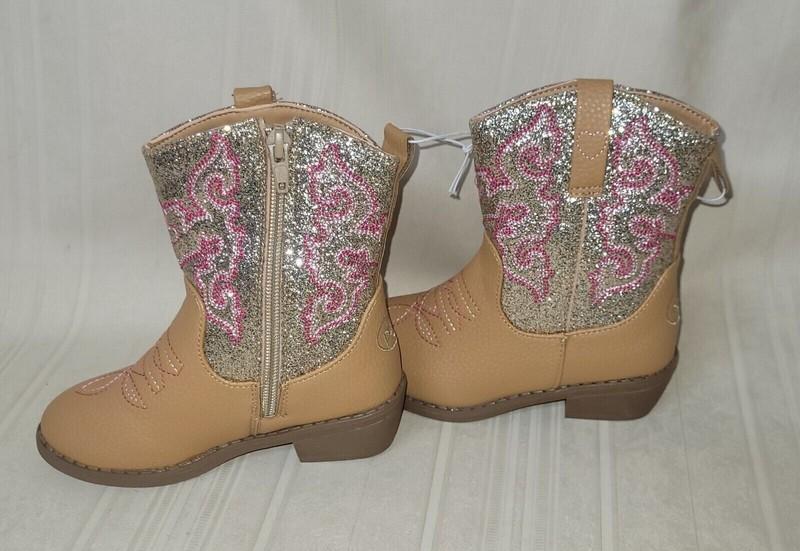 Cowboy Boots TODDLER KIDS Size US 11 Tan Textured Faux Leather Glitter By Pawz
