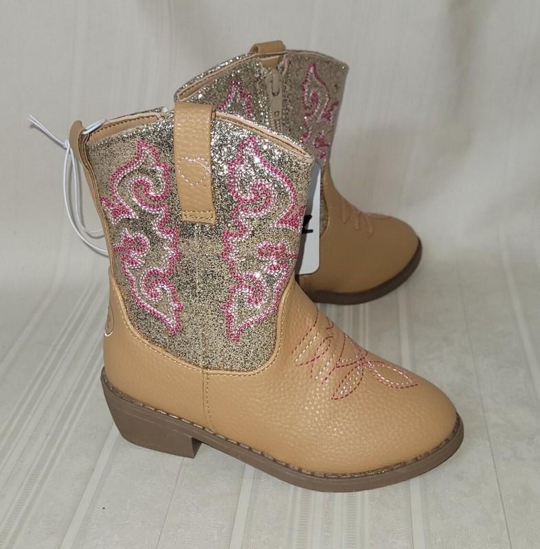 Cowboy Boots TODDLER KIDS Size US 11 Tan Textured Faux Leather Glitter By Pawz