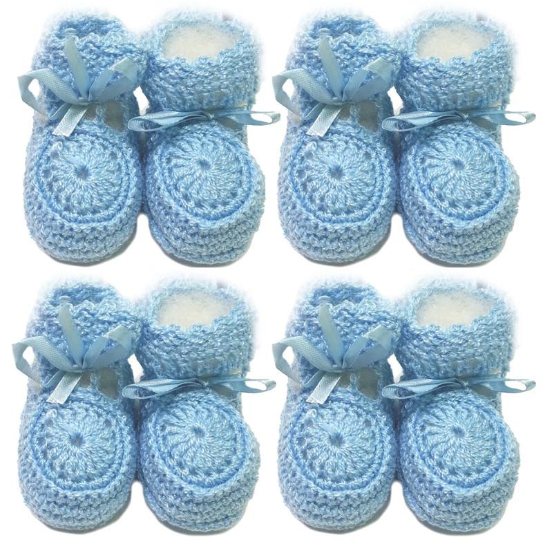 Crochet Baby Booties Ribbon Newborn Pink White Blue Unisex Size 0-3 Months Crib