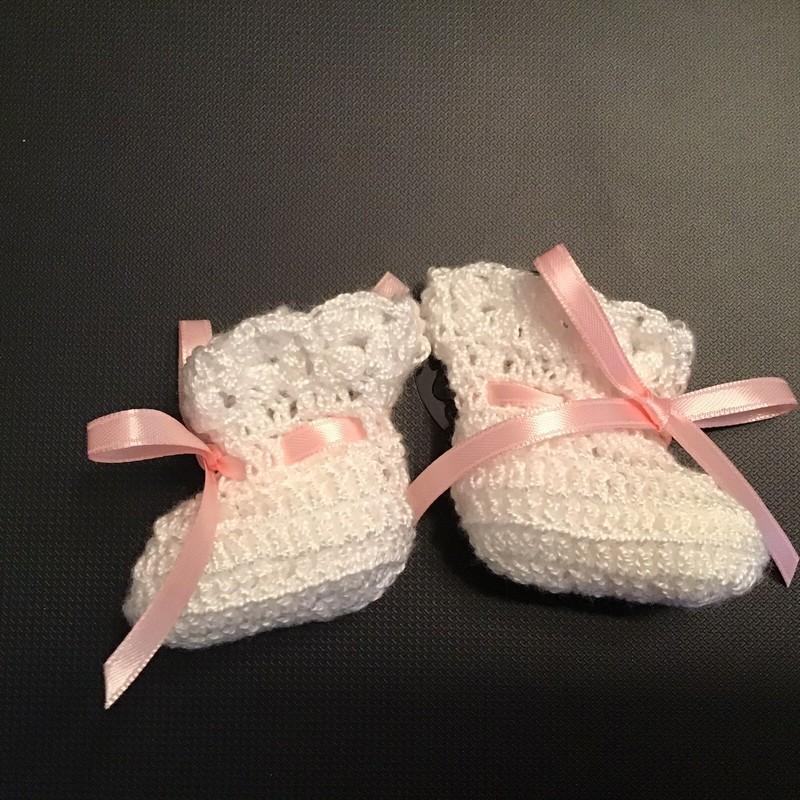 Crochet Baby Shoes Baby Booties Doll Shoes Booties V White With Ribbon