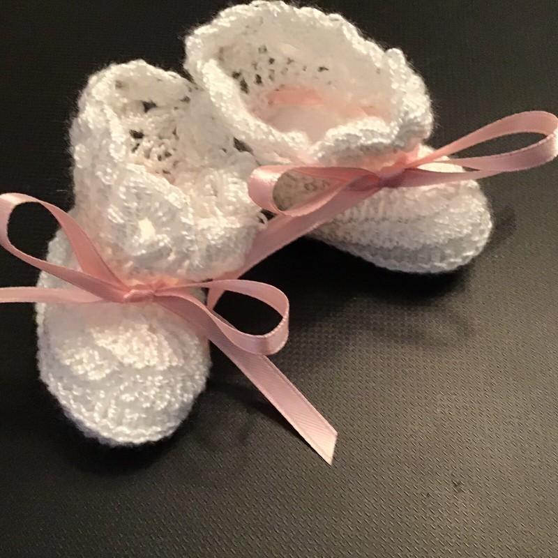 Crochet Baby Shoes Baby Booties Doll Shoes Booties V White With Ribbon