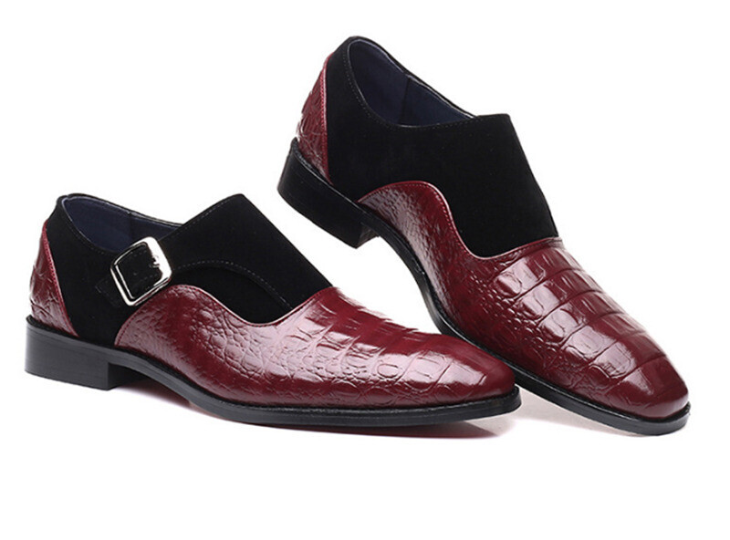 Crocodile Splicing Men's Monk Strap Leather Shoes Business Formal Dress Loafers