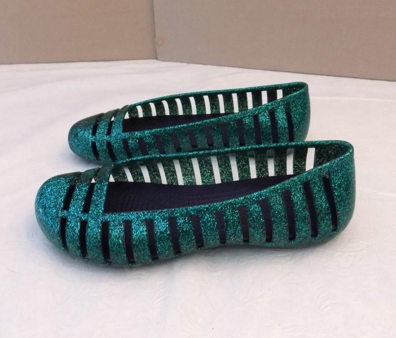 CROCS Adrina II Green Glitter Jelly Close Toe Shoes Girls Sz 1 Slip On Ballet