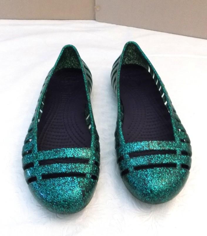 CROCS Adrina II Green Glitter Jelly Close Toe Shoes Girls Sz 1 Slip On Ballet