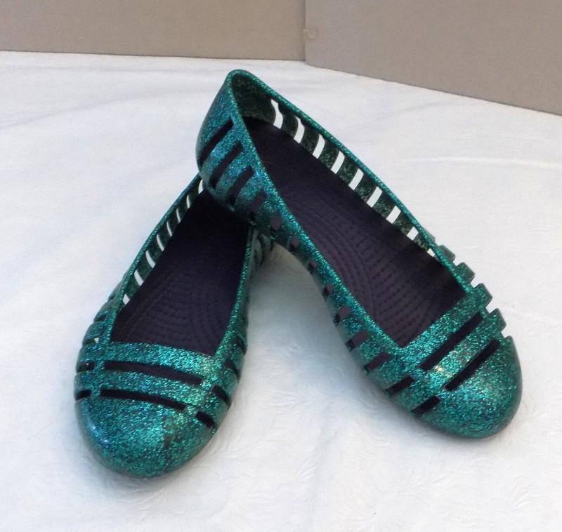 CROCS Adrina II Green Glitter Jelly Close Toe Shoes Girls Sz 1 Slip On Ballet