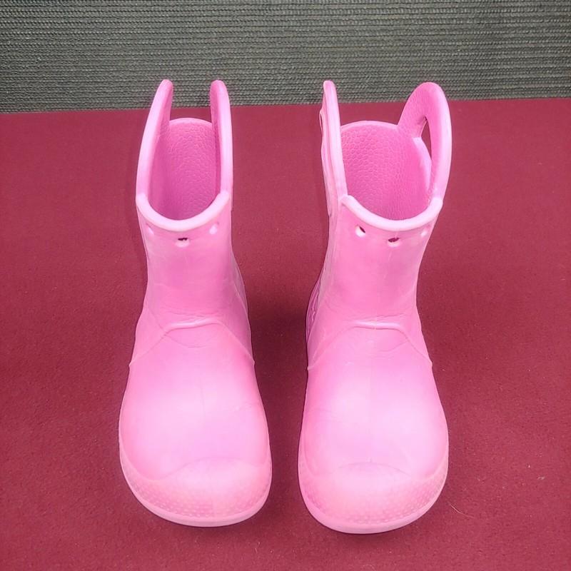 Crocs Boots Ankle Size 8 Slip-on Pink Used Worn Waterproof Kids Youth
