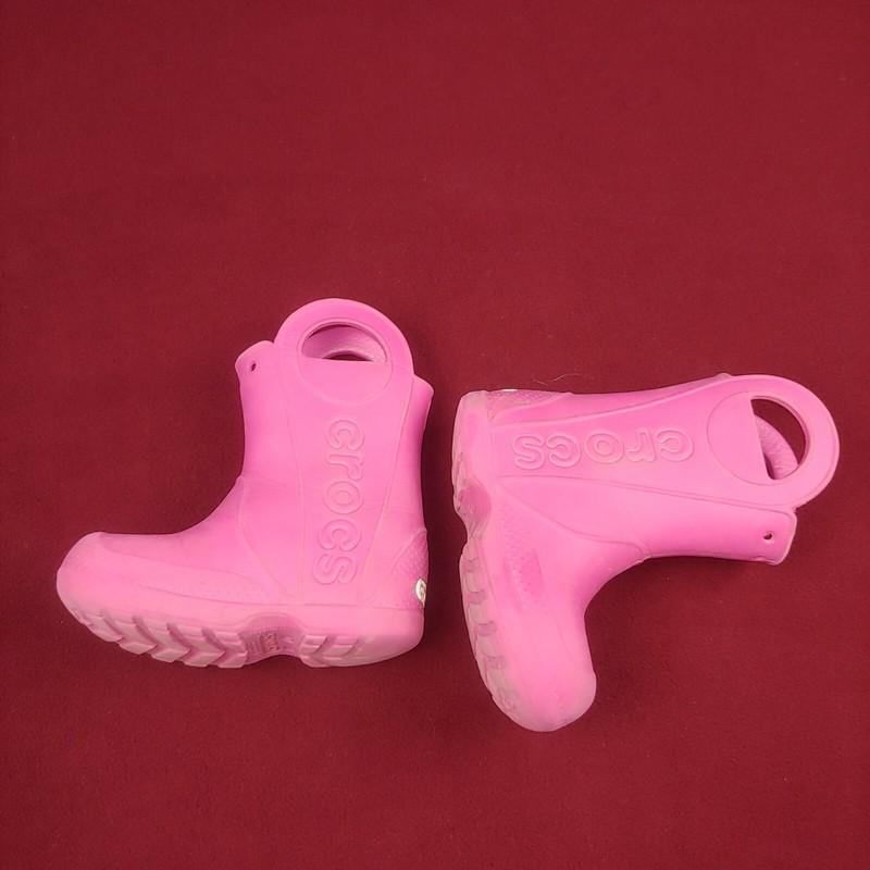 Crocs Boots Ankle Size 8 Slip-on Pink Used Worn Waterproof Kids Youth