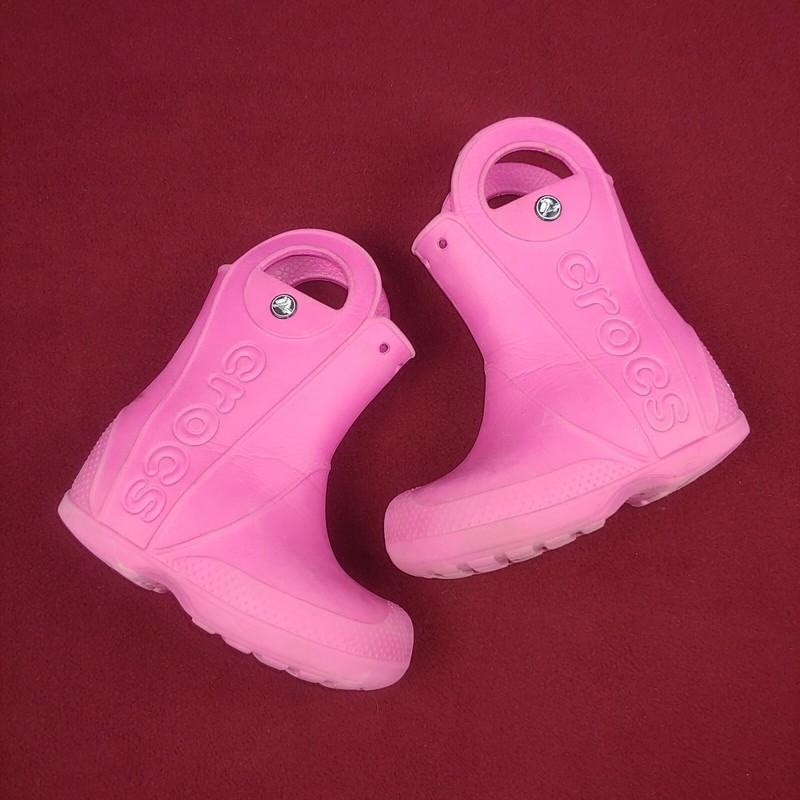 Crocs boots ankle size 8 slip-on pink used worn waterproof kids youth