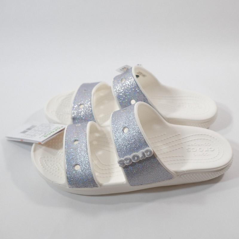 Crocs Classic Crocs Glitter II Silver Sandals Slides 207769-90H Size M5 W7