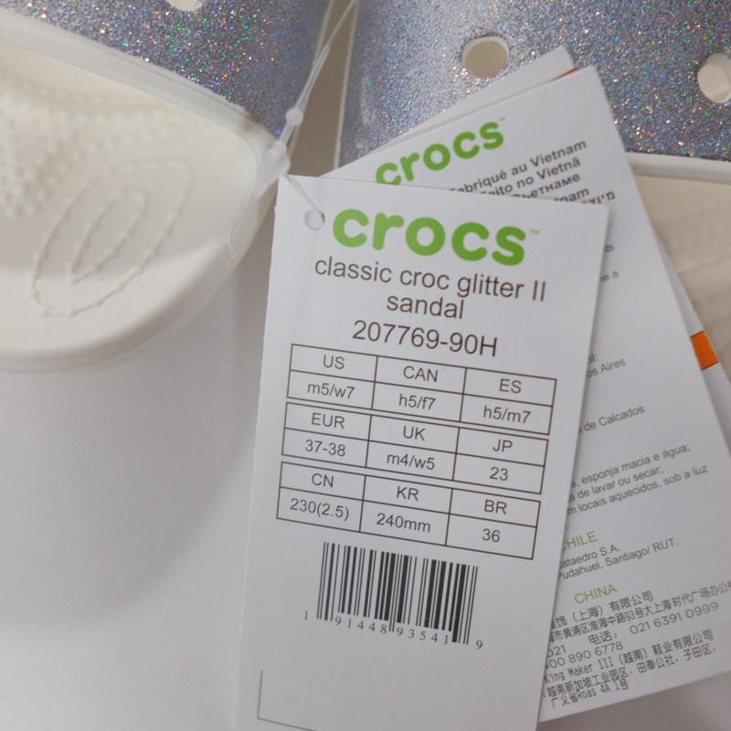 Crocs Classic Crocs Glitter II Silver Sandals Slides 207769-90H Size M5 W7