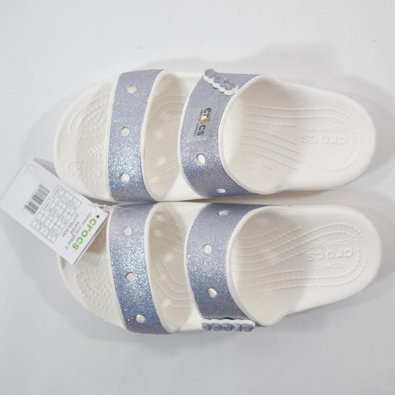 Crocs Classic Crocs Glitter II Silver Sandals Slides 207769-90H Size M5 W7