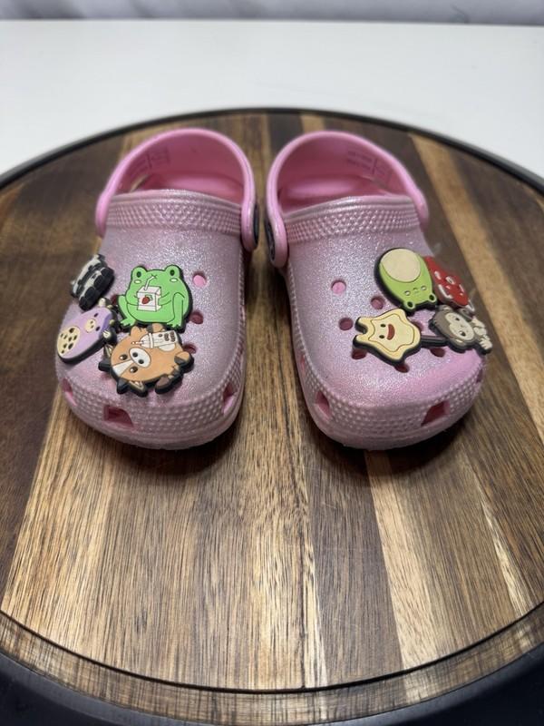 Crocs Classic Glitter Clogs Kids Sz C8 Pink Sparkle Slip-on Sandals Rubber
