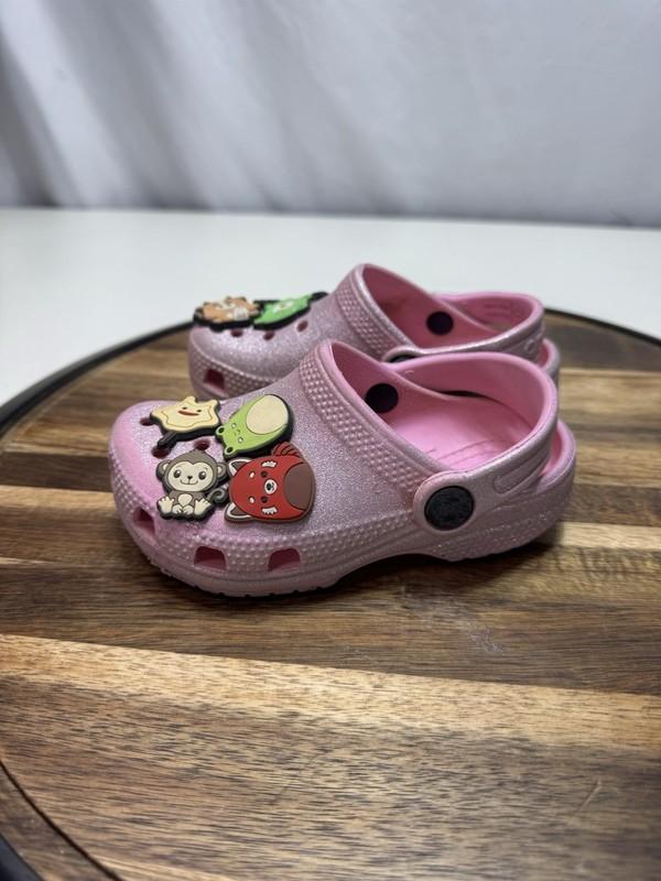 Crocs Classic Glitter Clogs Kids Sz C8 Pink Sparkle Slip-on Sandals Rubber
