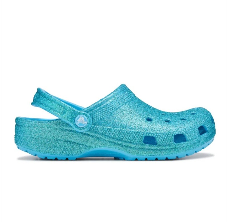 Crocs Classic Iridescent Glitter Clogs Mens 8 Womens 10 Blue Sparkle Comfort NWT