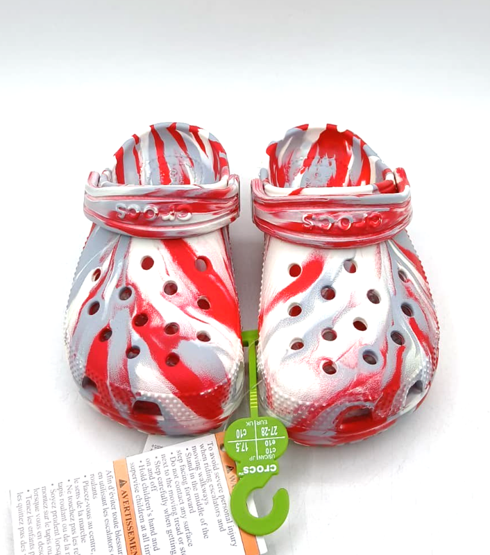 CROCS Classic Marbled Clog K Slip On White / Flame US Kid's C10