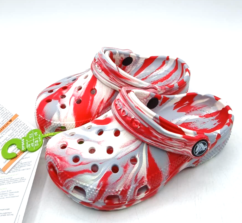 CROCS Classic Marbled Clog K Slip On White / Flame US Kid's C10