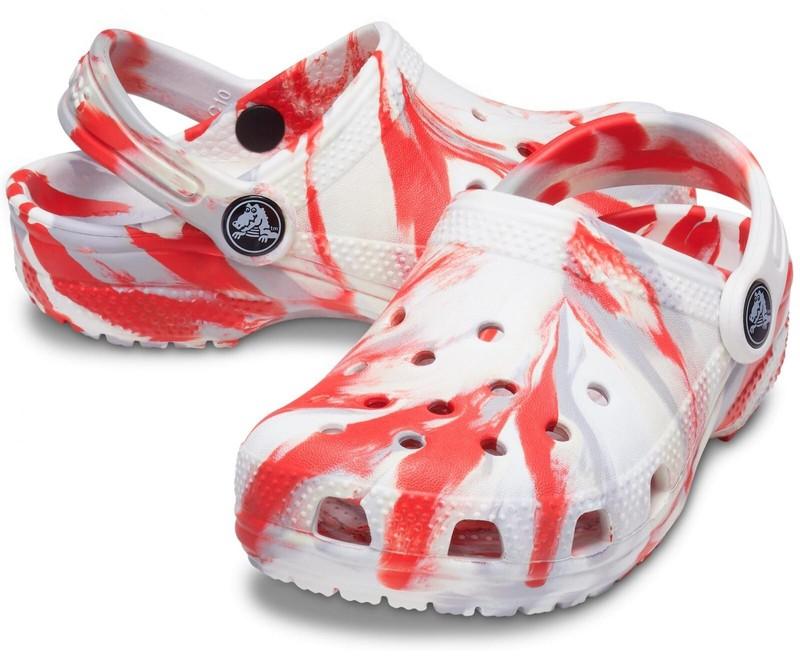 CROCS Classic Marbled Clog K Slip On White / Flame US Kid's C10